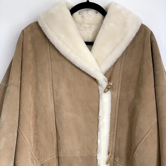 Wilsons Leather Shearling Fleece Faux Fur Lined Suede Leather Coat in Tan - Picture 4 of 16